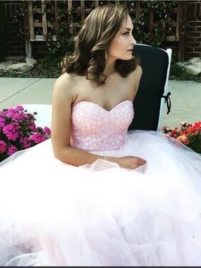 Angela & Alison Light Pink Strapless Tulle Prom Dress